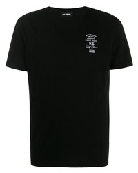 schwarzes und weißes besticktes T-Shirt mit einem Rundhalsausschnitt von Raf Simons