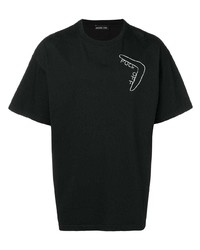 schwarzes und weißes besticktes T-Shirt mit einem Rundhalsausschnitt von Riccardo Comi