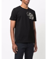 schwarzes und weißes besticktes T-Shirt mit einem Rundhalsausschnitt von Alexander McQueen