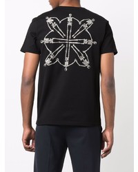 schwarzes und weißes besticktes T-Shirt mit einem Rundhalsausschnitt von Alexander McQueen