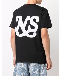 schwarzes und weißes besticktes T-Shirt mit einem Rundhalsausschnitt von Nasaseasons