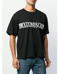 schwarzes und weißes besticktes T-Shirt mit einem Rundhalsausschnitt von Moschino