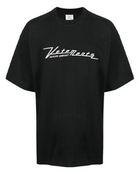 schwarzes und weißes besticktes T-Shirt mit einem Rundhalsausschnitt von Vetements