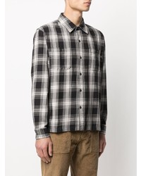 schwarzes und weißes Flanell Langarmhemd mit Schottenmuster von Stussy