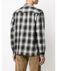 schwarzes und weißes Flanell Langarmhemd mit Schottenmuster von Stussy