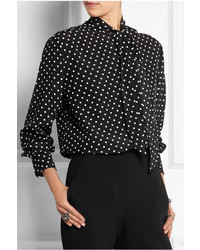 schwarzes und weißes gepunktetes Chiffon Businesshemd von Bottega Veneta