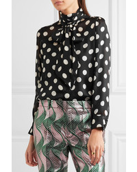 schwarzes und weißes gepunktetes Chiffon Businesshemd von Gucci