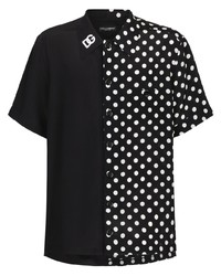 schwarzes und weißes gepunktetes Kurzarmhemd von Dolce & Gabbana