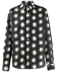 schwarzes und weißes gepunktetes Langarmhemd von Ami Paris