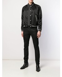 schwarzes und weißes gepunktetes Langarmhemd von Saint Laurent