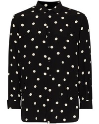 schwarzes und weißes gepunktetes Langarmhemd von Saint Laurent