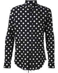 schwarzes und weißes gepunktetes Langarmhemd von Saint Laurent