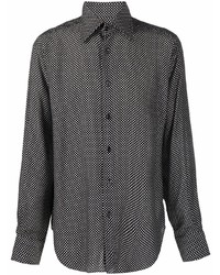 schwarzes und weißes gepunktetes Langarmhemd von Tom Ford