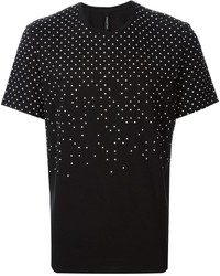 schwarzes und weißes gepunktetes T-Shirt mit einem Rundhalsausschnitt