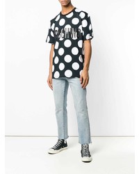schwarzes und weißes gepunktetes T-Shirt mit einem Rundhalsausschnitt von Moschino