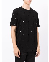schwarzes und weißes gepunktetes T-Shirt mit einem Rundhalsausschnitt von Soulland