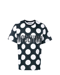 schwarzes und weißes gepunktetes T-Shirt mit einem Rundhalsausschnitt von Moschino