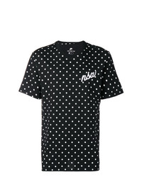 schwarzes und weißes gepunktetes T-Shirt mit einem Rundhalsausschnitt von Nike