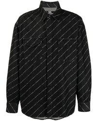 schwarzes und weißes horizontal gestreiftes Jeanshemd von Karl Lagerfeld