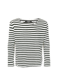 schwarzes und weißes horizontal gestreiftes Langarmshirt von Garcons Infideles