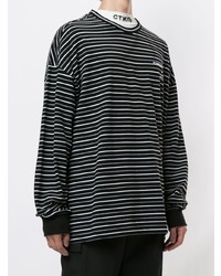 schwarzes und weißes horizontal gestreiftes Langarmshirt von Juun.J