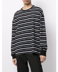 schwarzes und weißes horizontal gestreiftes Langarmshirt von Juun.J