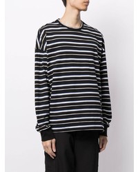 schwarzes und weißes horizontal gestreiftes Langarmshirt von Juun.J