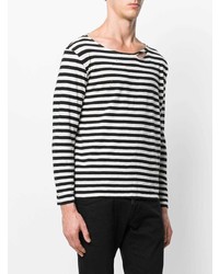 schwarzes und weißes horizontal gestreiftes Langarmshirt von Garcons Infideles