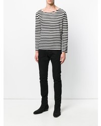 schwarzes und weißes horizontal gestreiftes Langarmshirt von Garcons Infideles