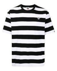 schwarzes und weißes horizontal gestreiftes T-Shirt mit einem Rundhalsausschnitt von AAPE BY A BATHING APE
