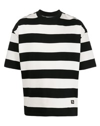schwarzes und weißes horizontal gestreiftes T-Shirt mit einem Rundhalsausschnitt von Ami Paris