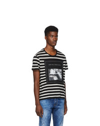 schwarzes und weißes horizontal gestreiftes T-Shirt mit einem Rundhalsausschnitt von R13