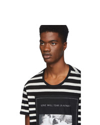 schwarzes und weißes horizontal gestreiftes T-Shirt mit einem Rundhalsausschnitt von R13