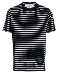 schwarzes und weißes horizontal gestreiftes T-Shirt mit einem Rundhalsausschnitt von Brunello Cucinelli