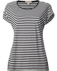 schwarzes und weißes horizontal gestreiftes T-Shirt mit einem Rundhalsausschnitt von Burberry