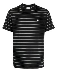 schwarzes und weißes horizontal gestreiftes T-Shirt mit einem Rundhalsausschnitt von Carhartt WIP