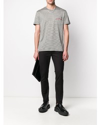schwarzes und weißes horizontal gestreiftes T-Shirt mit einem Rundhalsausschnitt von Alexander McQueen