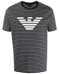 schwarzes und weißes horizontal gestreiftes T-Shirt mit einem Rundhalsausschnitt von Emporio Armani