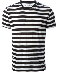 schwarzes und weißes horizontal gestreiftes T-Shirt mit einem Rundhalsausschnitt von Enfants Riches Deprimes