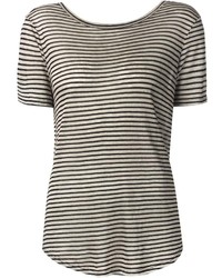 schwarzes und weißes horizontal gestreiftes T-Shirt mit einem Rundhalsausschnitt von Enza Costa