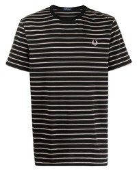schwarzes und weißes horizontal gestreiftes T-Shirt mit einem Rundhalsausschnitt von Fred Perry