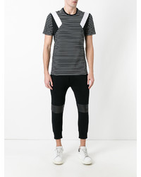 schwarzes und weißes horizontal gestreiftes T-Shirt mit einem Rundhalsausschnitt von Neil Barrett