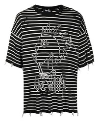 schwarzes und weißes horizontal gestreiftes T-Shirt mit einem Rundhalsausschnitt von Haculla
