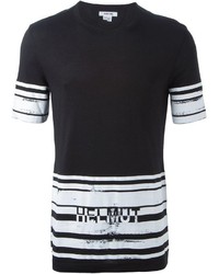 schwarzes und weißes horizontal gestreiftes T-Shirt mit einem Rundhalsausschnitt von Helmut Lang