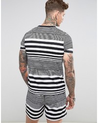 schwarzes und weißes horizontal gestreiftes T-Shirt mit einem Rundhalsausschnitt von Reclaimed Vintage