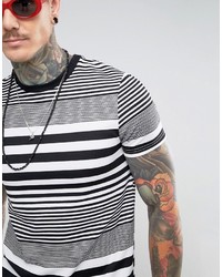 schwarzes und weißes horizontal gestreiftes T-Shirt mit einem Rundhalsausschnitt von Reclaimed Vintage