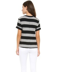 schwarzes und weißes horizontal gestreiftes T-Shirt mit einem Rundhalsausschnitt von Rag & Bone