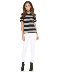 schwarzes und weißes horizontal gestreiftes T-Shirt mit einem Rundhalsausschnitt von Rag & Bone