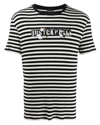 schwarzes und weißes horizontal gestreiftes T-Shirt mit einem Rundhalsausschnitt von Just Cavalli