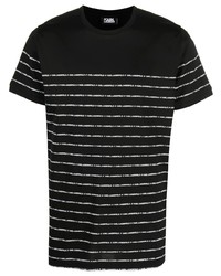 schwarzes und weißes horizontal gestreiftes T-Shirt mit einem Rundhalsausschnitt von Karl Lagerfeld